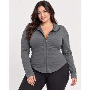 OTOS New York Gray Ribbed Zip Front Active Jacket Size 1X Plus